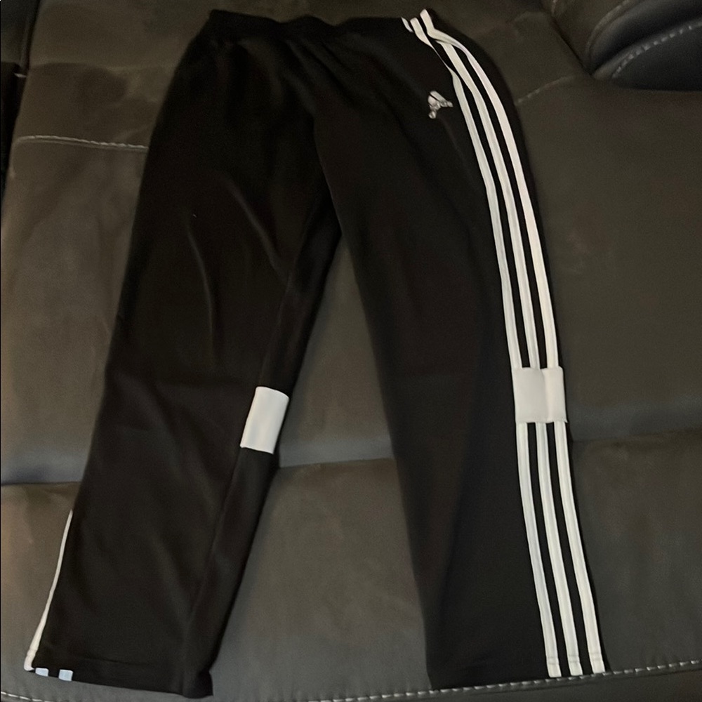 Adidas Black Track Pants with White Stripes